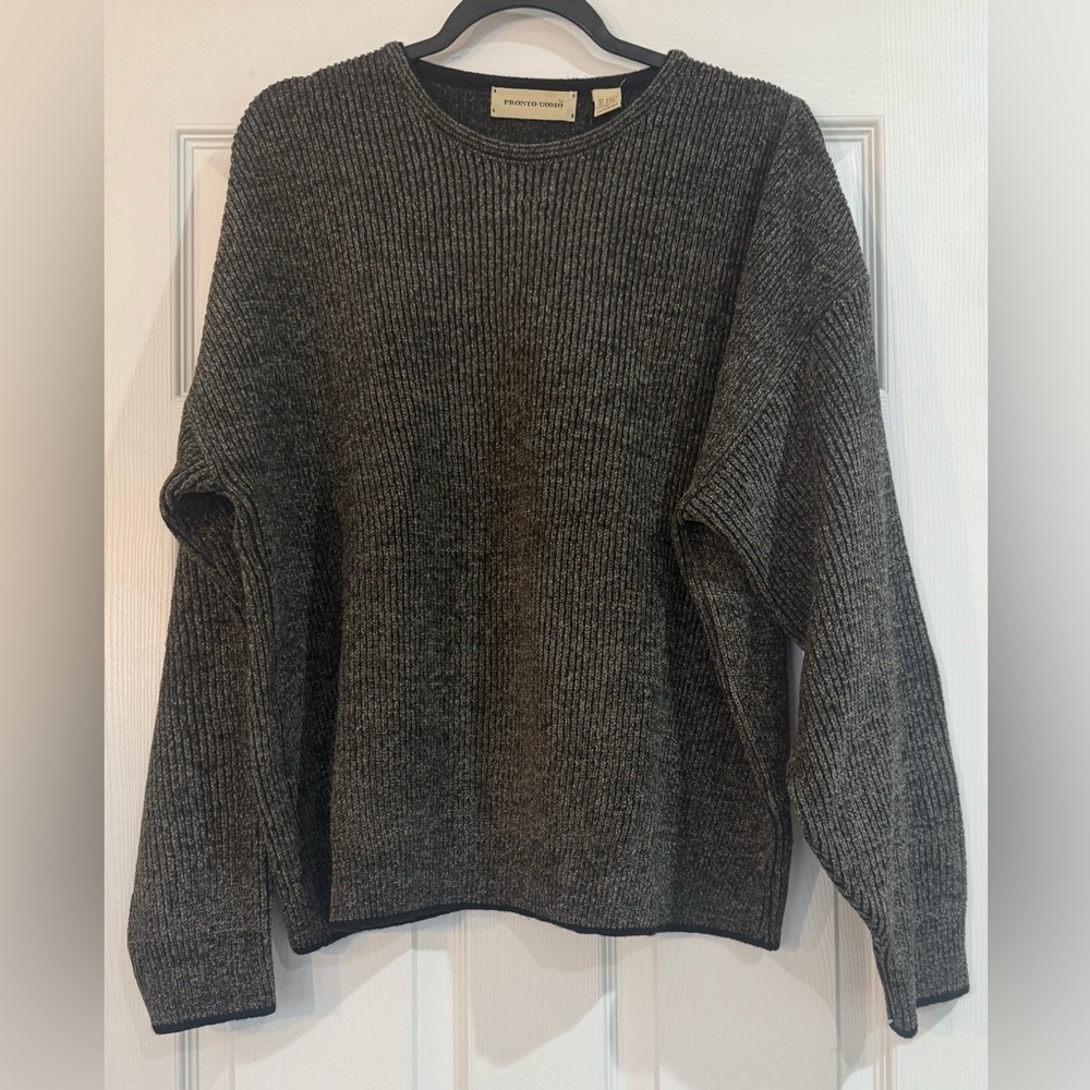 Vintage Pronto Uomo Knit Ribbed Gray Sweater Mens Size XL